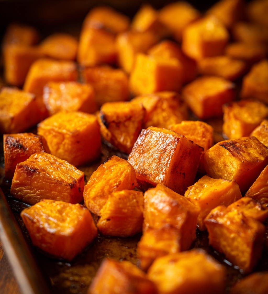 baked sweet potatoes in the oven cubed