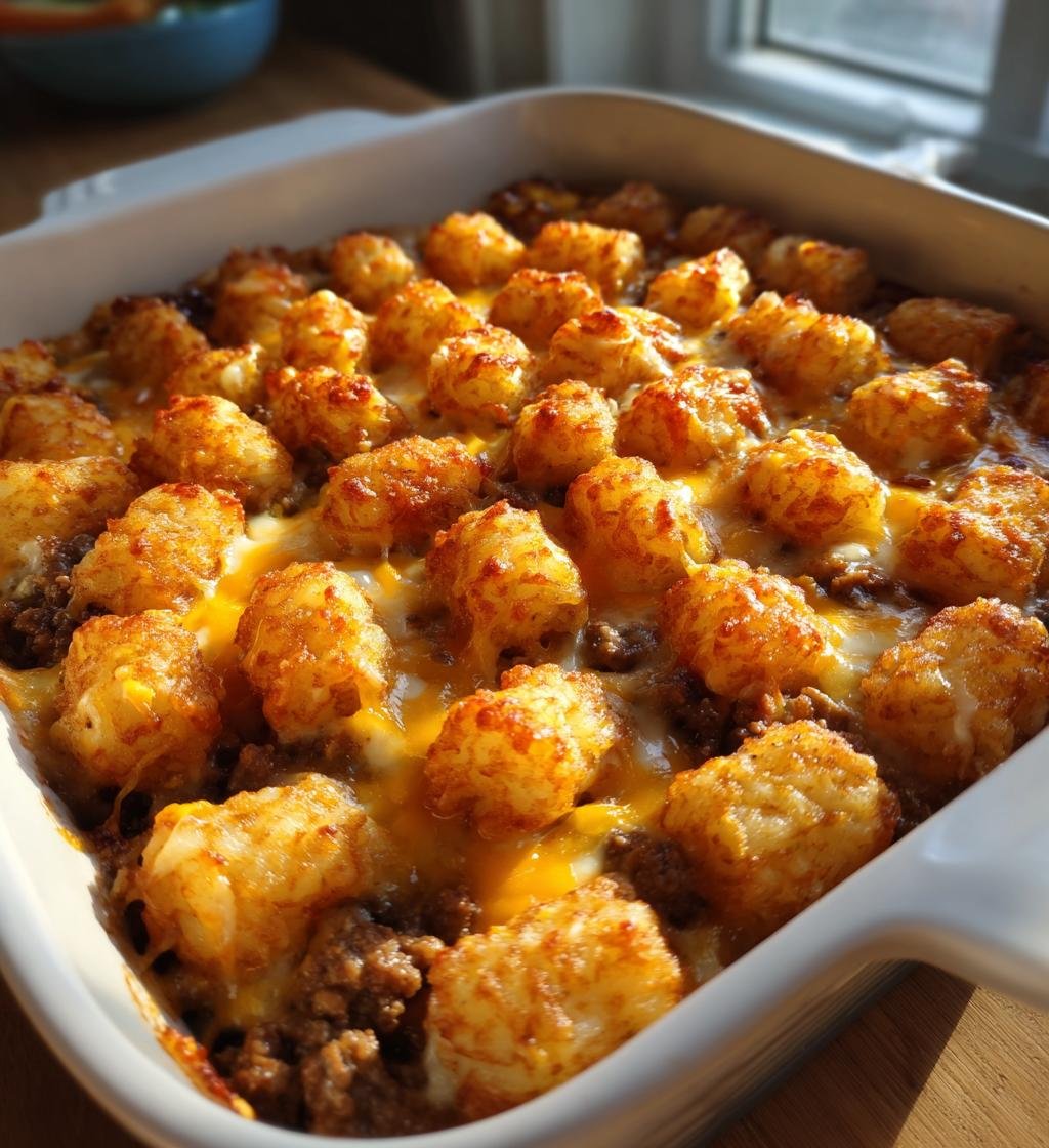 tater tot casserole with ground beef 8x8
