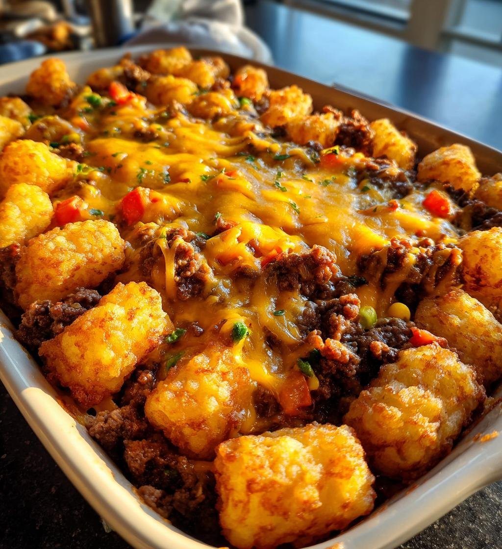 traditional tater tot casserole with ground beef